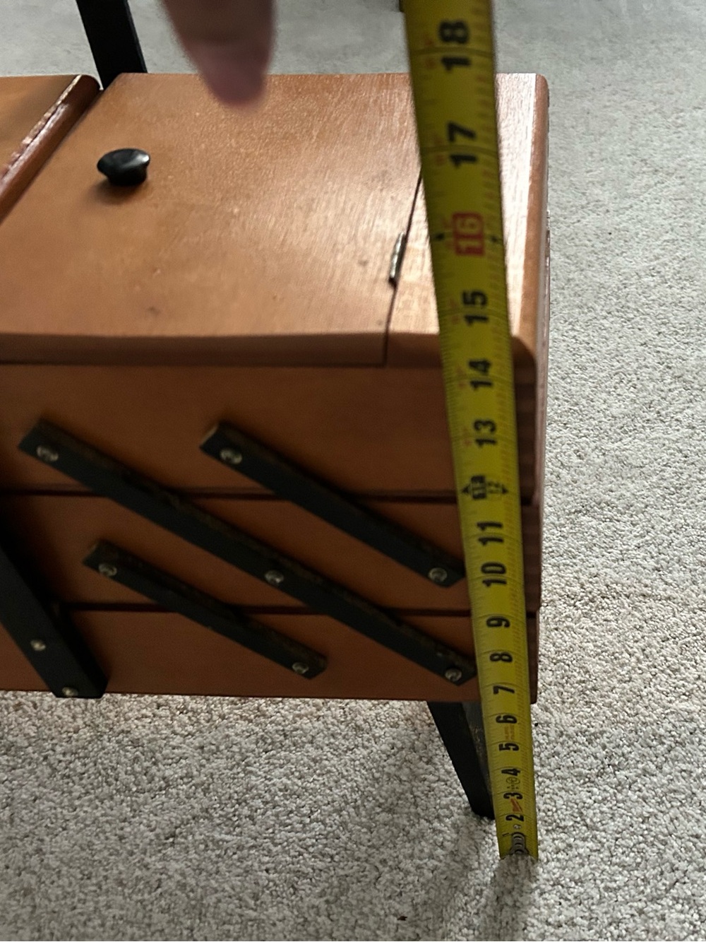 Vintage Wooden Sewing Box with Black Accents and feet. - Picture 15 of 15